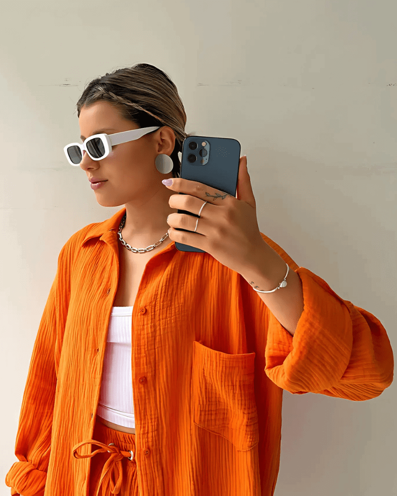 Maylee Cotton Button-Up Shorts Set