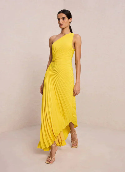 Billy Joan | One-Shoulder Pleated Midi Dress