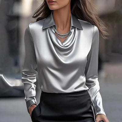 Malvina | Elegant Satin Blouse With Draped Neckline