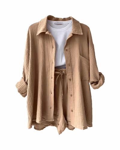 Maylee Cotton Button-Up Shorts Set