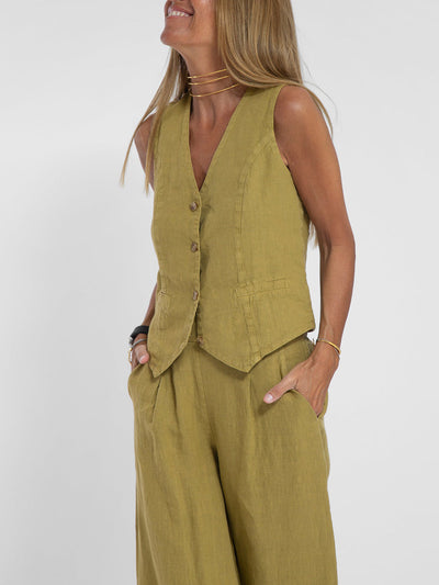 Aira | Buttoned Vest & Wide-Leg Trousers Set