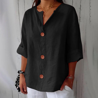 Elspeth | Cotton Linen V Neck Shirt