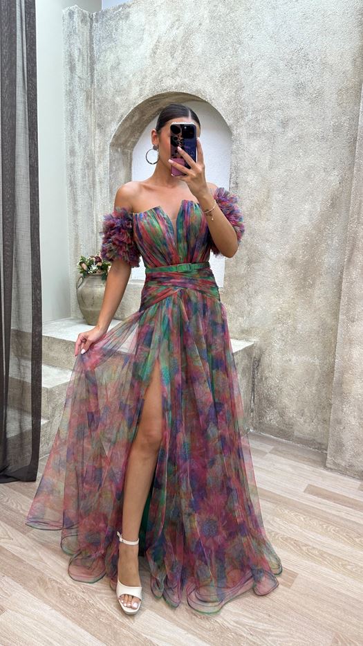 Carmel - Elegant Belted Ruffle Sleeve Maxi Dress