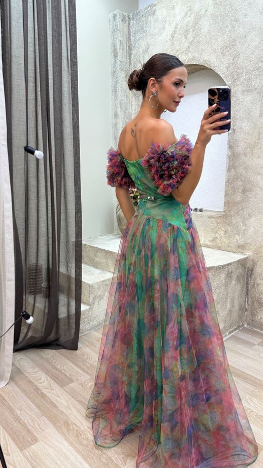 Carmel - Elegant Belted Ruffle Sleeve Maxi Dress