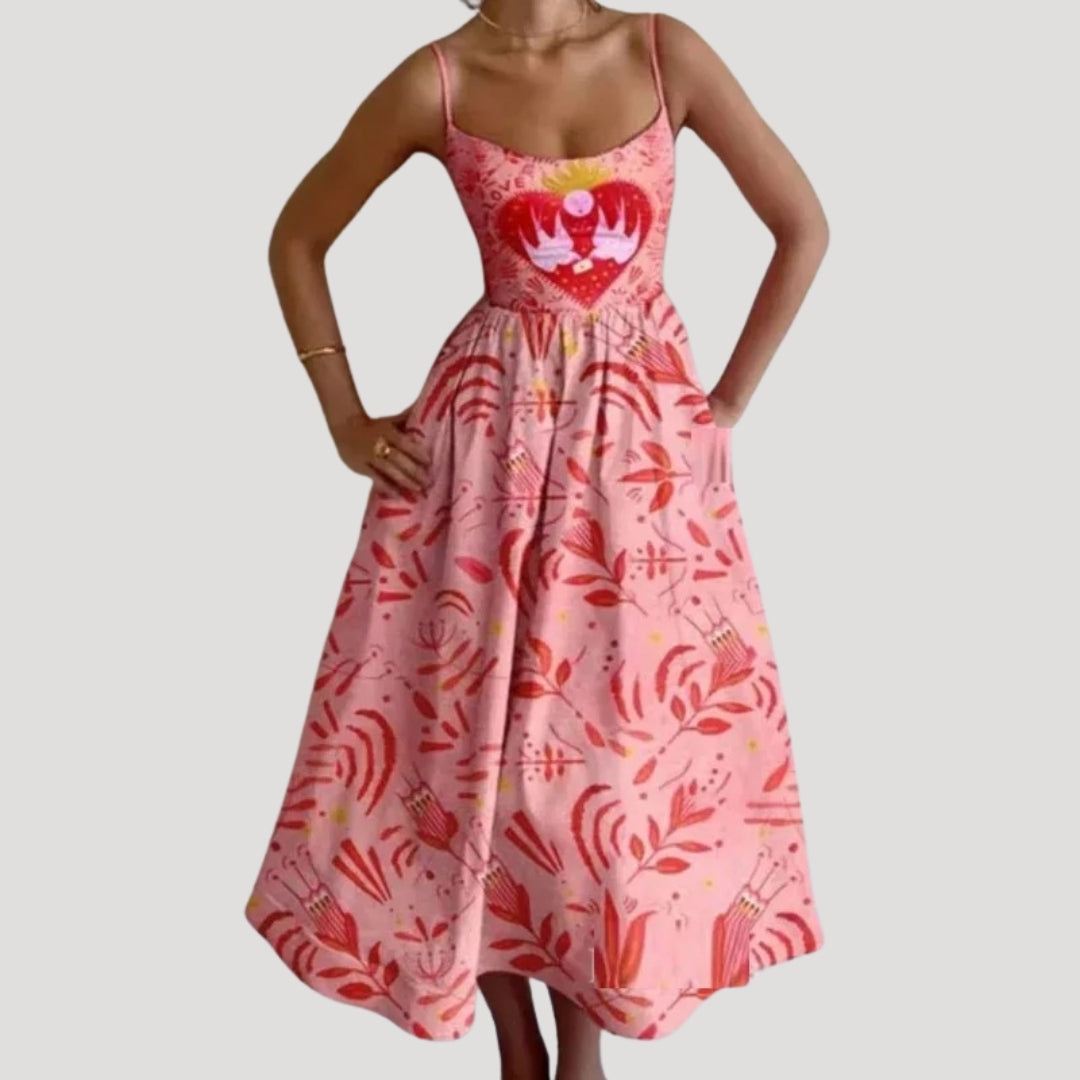 Olivia – Sleeveless Summer Midi Sundress with Vibrant Print