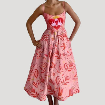 Olivia – Sleeveless Summer Midi Sundress with Vibrant Print