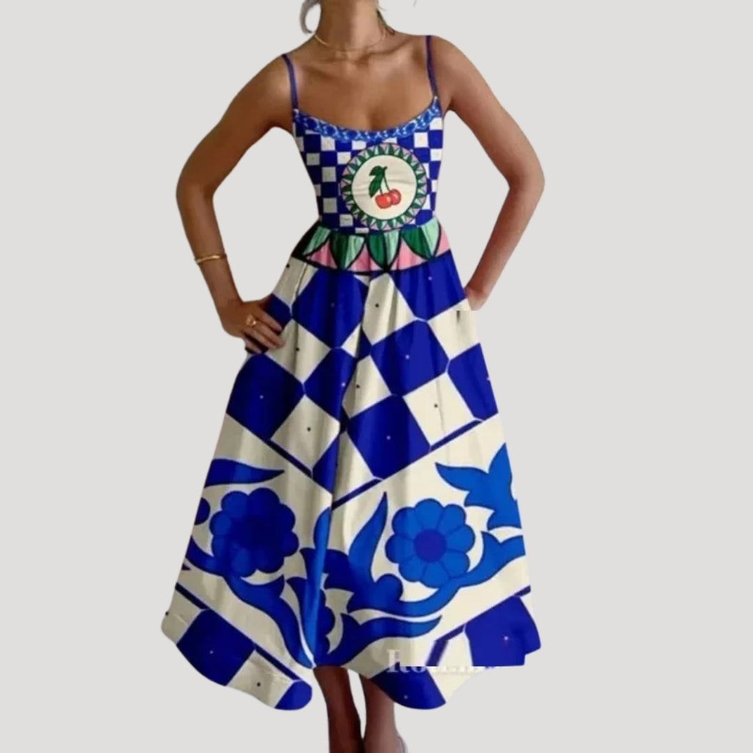 Olivia – Sleeveless Summer Midi Sundress with Vibrant Print