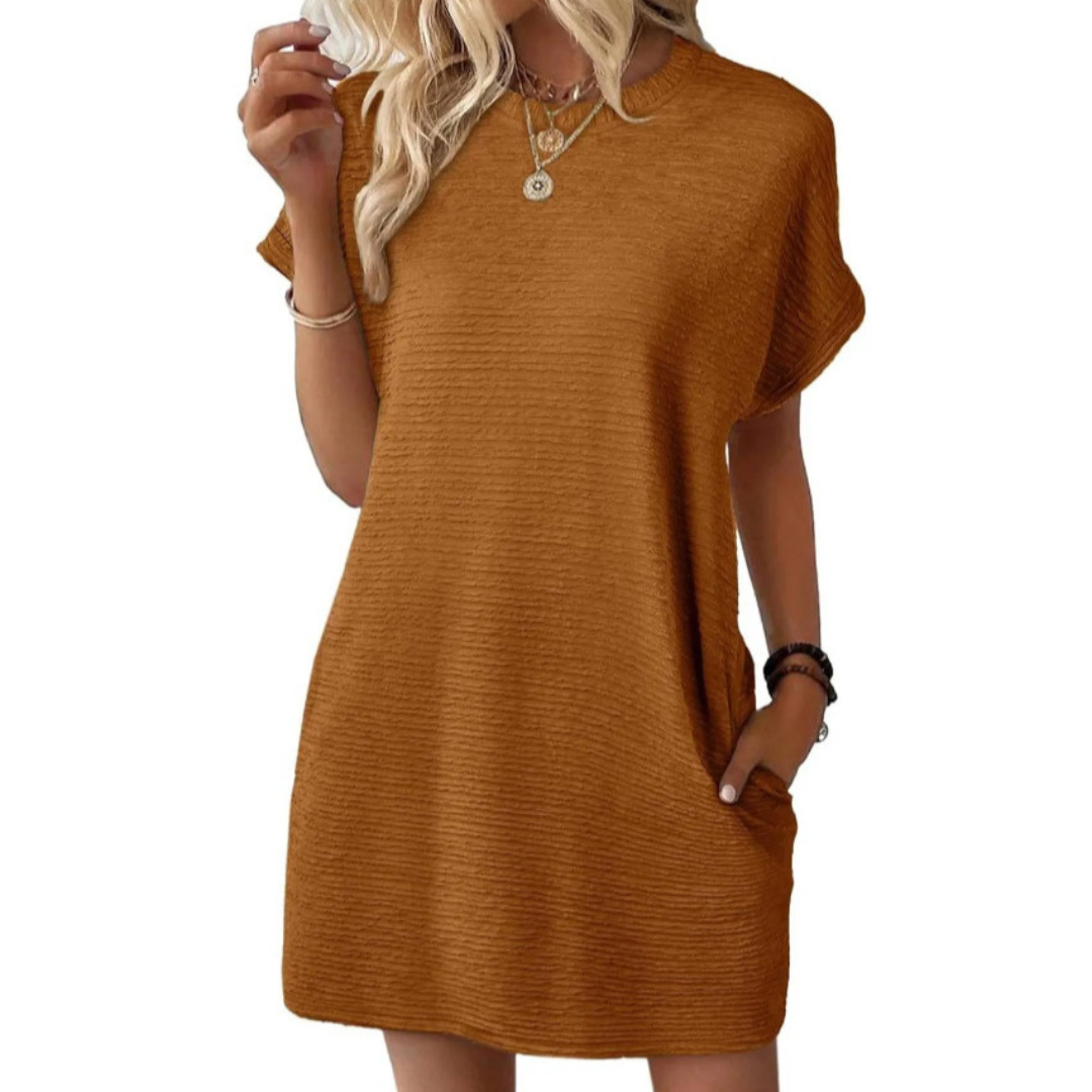 Evash  – Casual Minimalist Round Neck Summer Dress