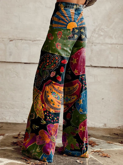 Freja | Bohemian Print Wide-Leg Jeans