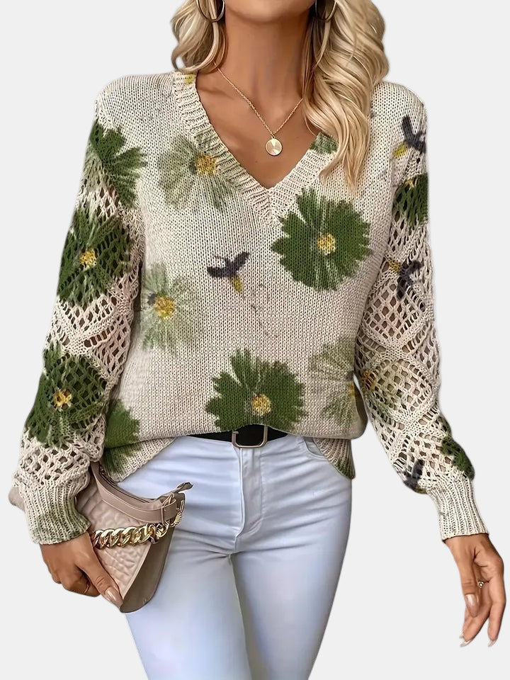 Helen - Elegant Floral V-Neck Sweater