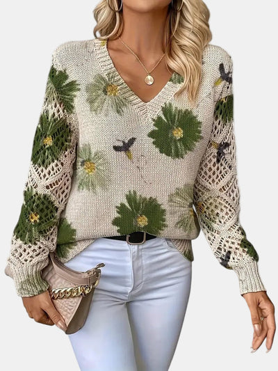 Helen - Elegant Floral V-Neck Sweater