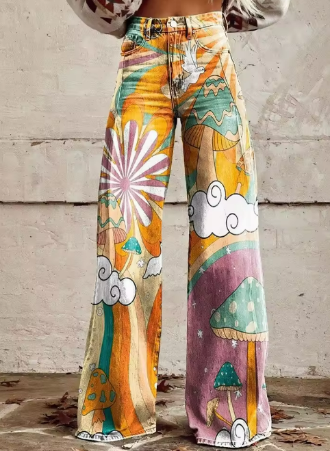 Astrid | Psychedelic Print Wide-Leg Jeans