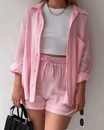 Maylee Cotton Button-Up Shorts Set