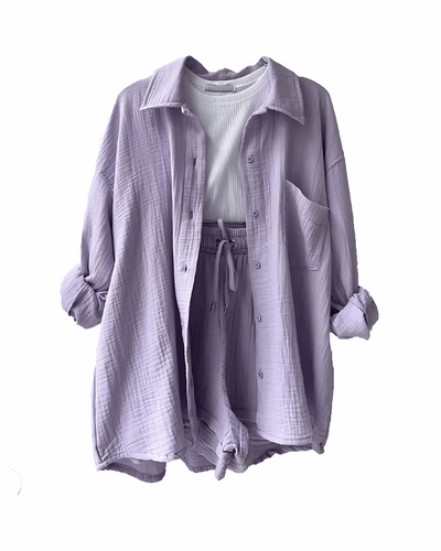 Maylee Cotton Button-Up Shorts Set