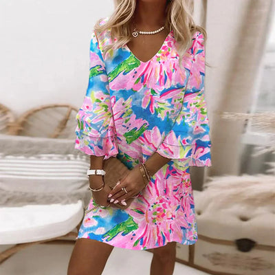 Sage - Art Print 3/4 Sleeve Mini Dress