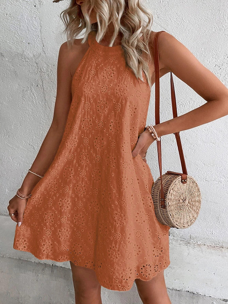 Jessy | Eyelet Halter Mini Dress