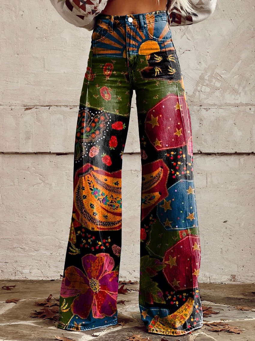 Freja | Bohemian Print Wide-Leg Jeans