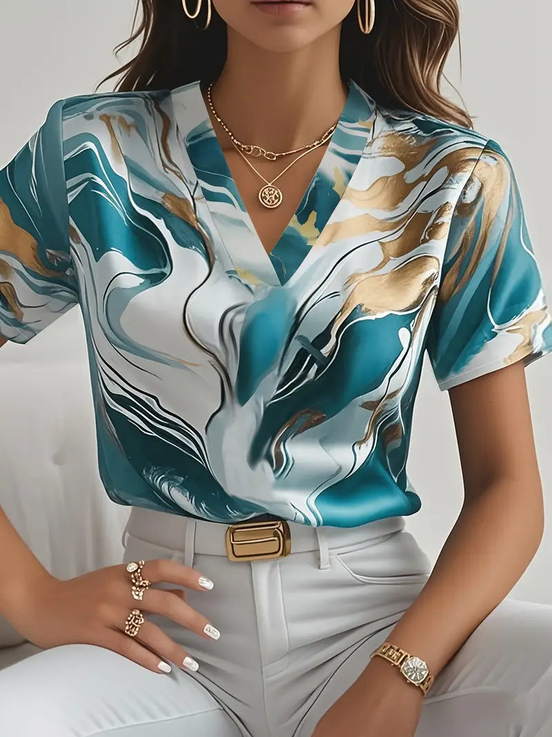 Maroula | Elegant Marble Print Short Sleeve Shirt