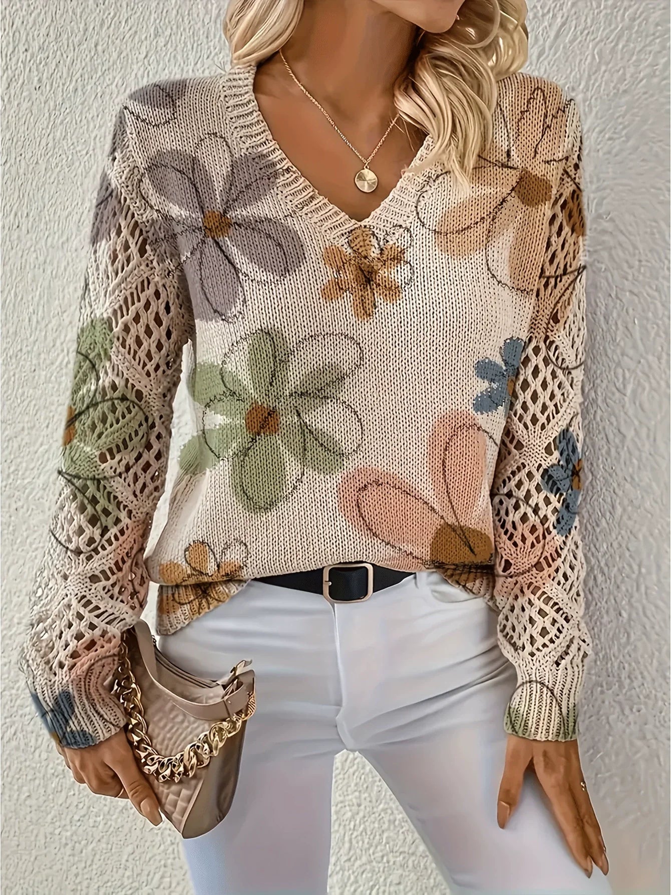 Helen - Elegant Floral V-Neck Sweater