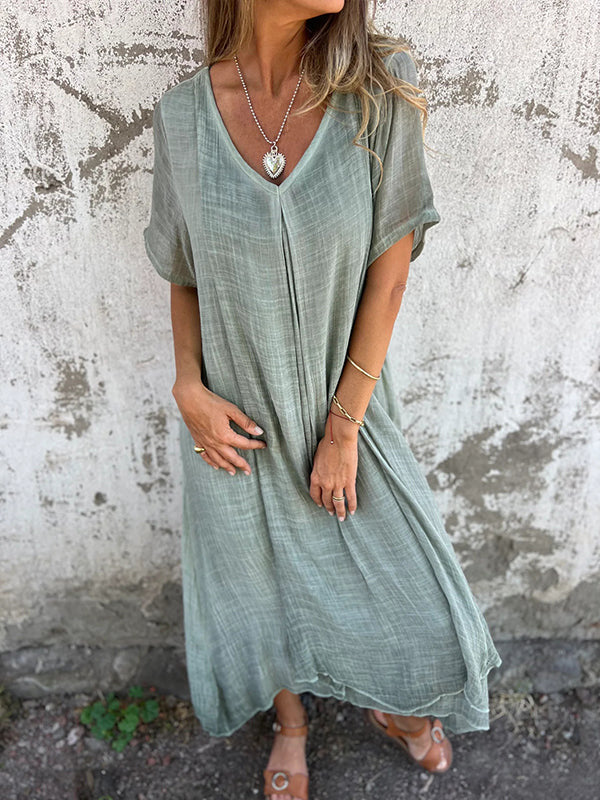 Naia | Cotton & Linen V-Neck Dress