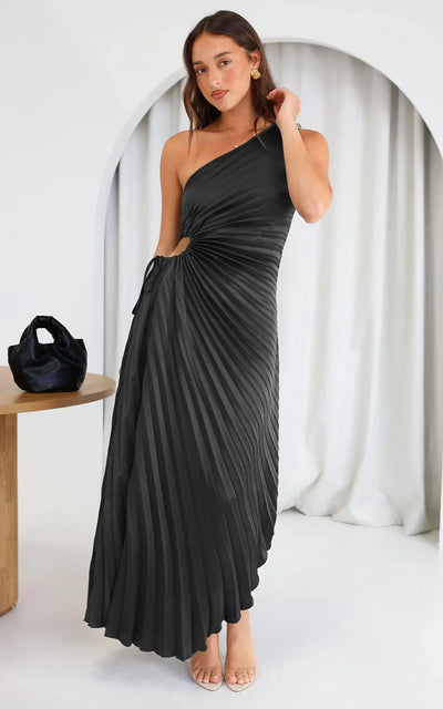 Billy Joan | One-Shoulder Pleated Midi Dress
