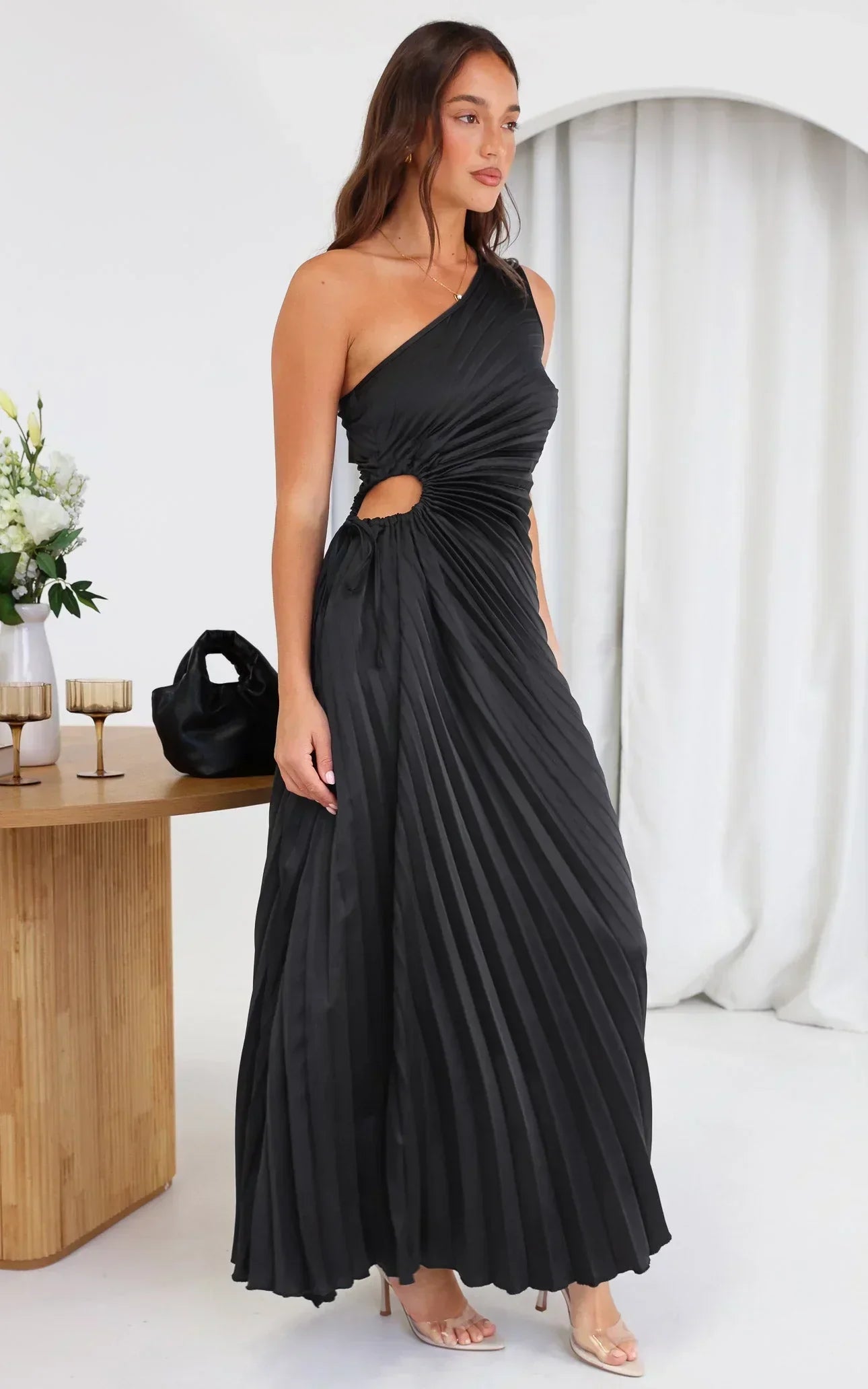 Billy Joan | One-Shoulder Pleated Midi Dress