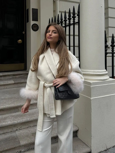Gitta - Elegant Wrap Jacket with Fur Decoration