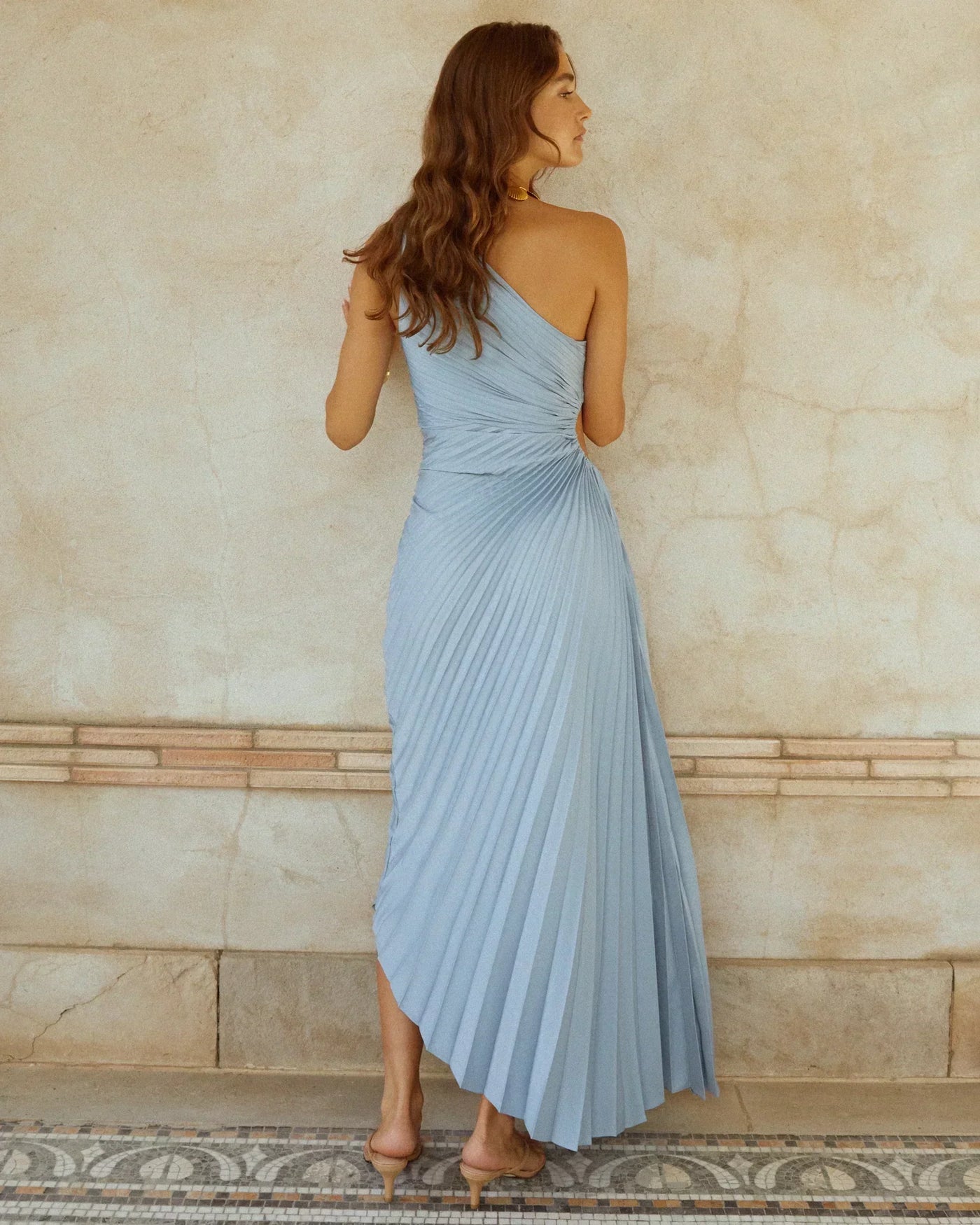 Billy Joan | One-Shoulder Pleated Midi Dress