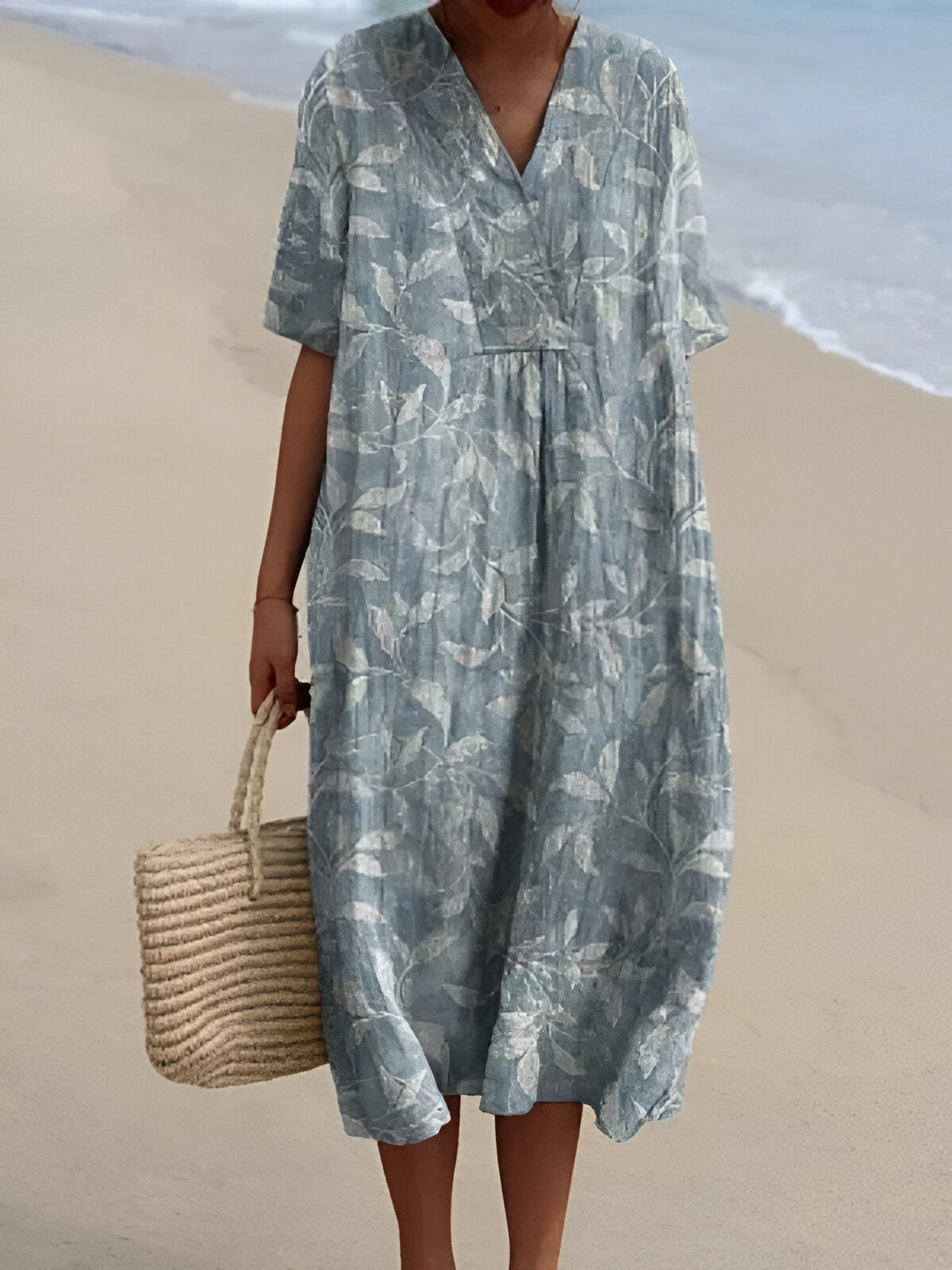 Erica | Chic Botanical V-Neck Dress