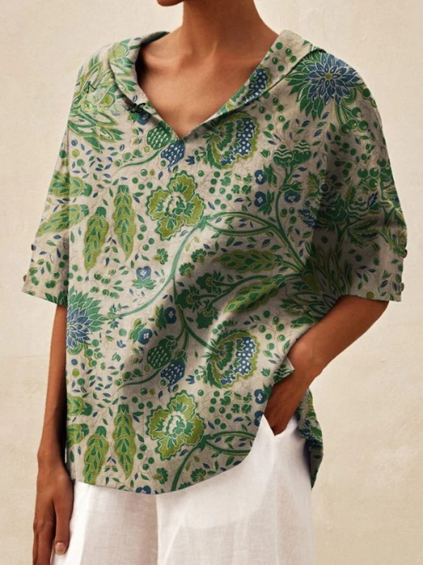 Women's  Floral Art Print Casual V-neck Shirt