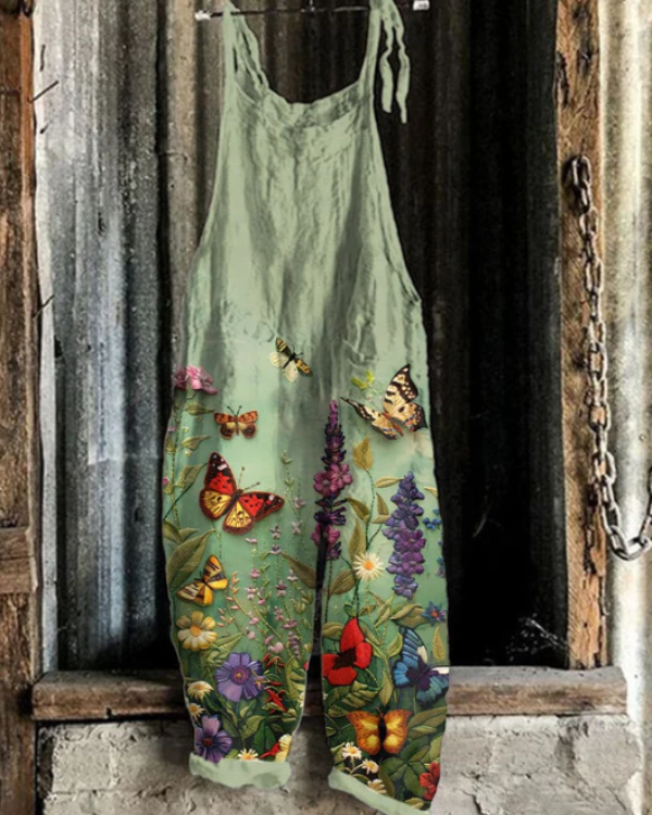 Women's Floral And Butterfly Embroidered  Jumpsuit