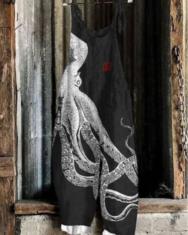Women's  Octopus Art  Print Casual  Wide Leg Jumpsuit