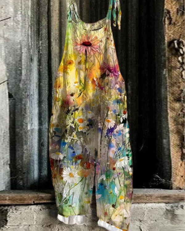 Summer Daisy Floral Art  Loose Casual Jumpsuit