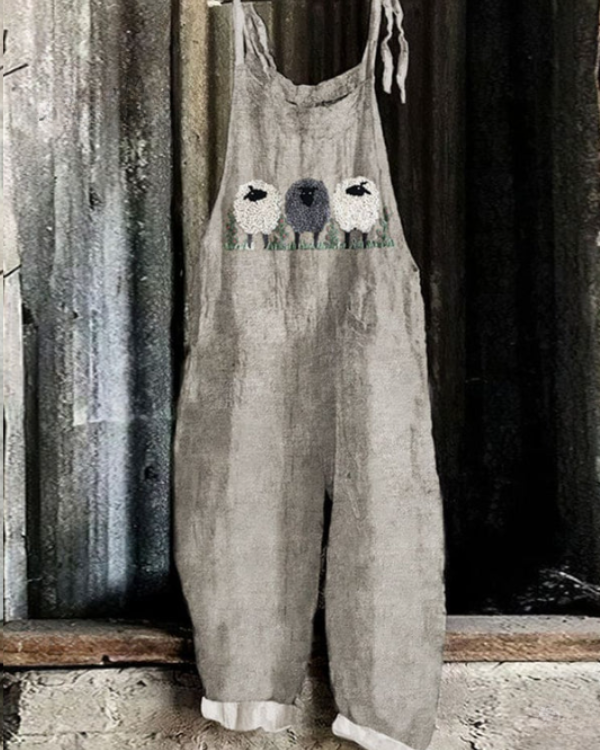 Vintage Sheep  Loose Casual Jumpsuit