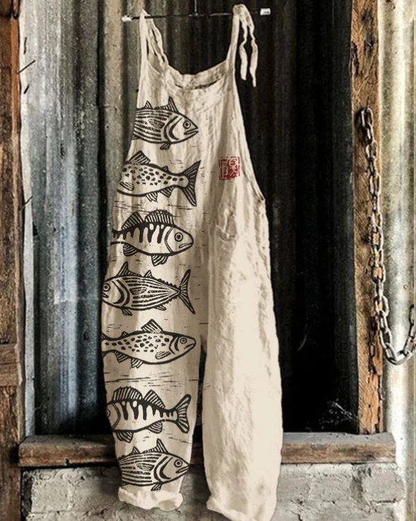 Fish Japanese Lino Art  Jumpsuit