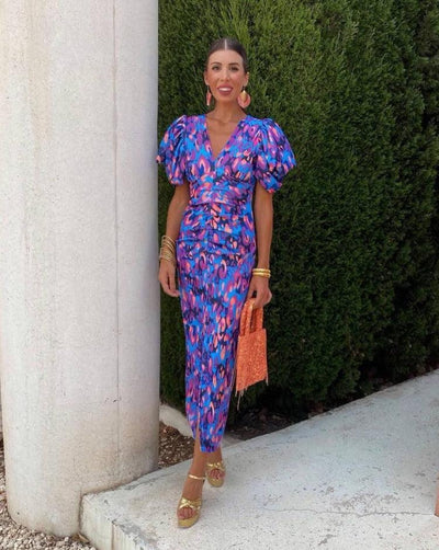 Loren - Vibrant Puff Sleeve Dress