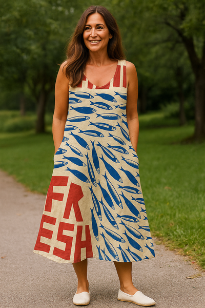 Maria - Sardine Art Flowy Dress