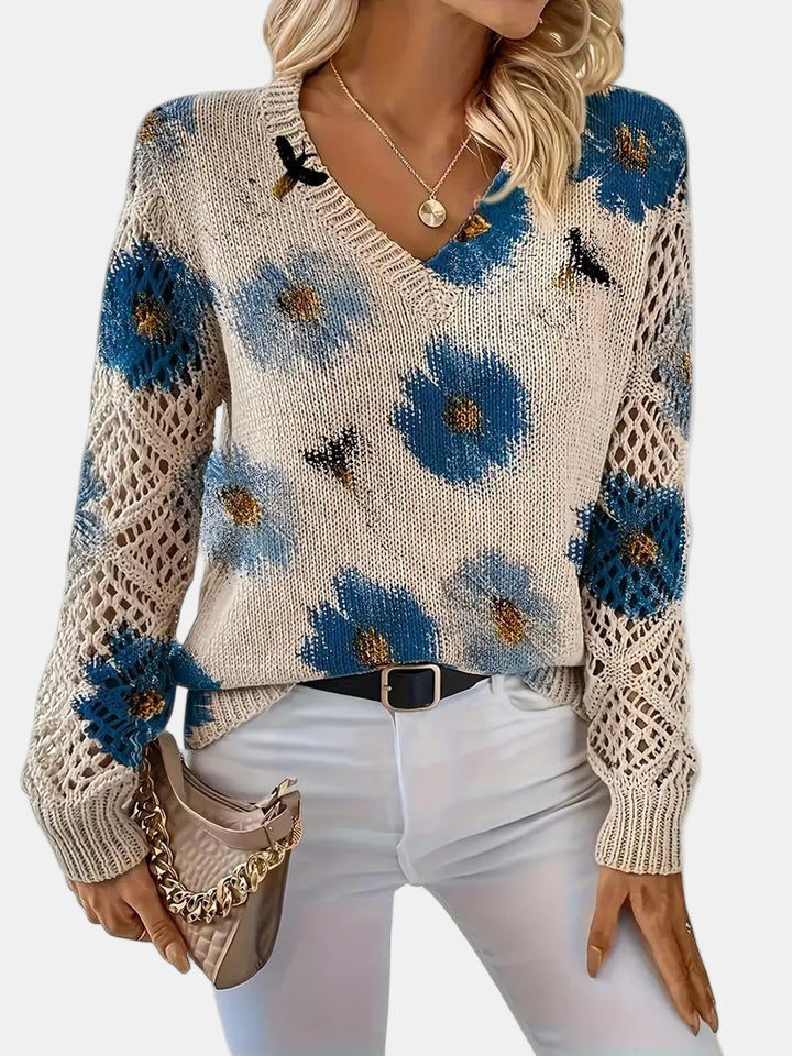 Helen - Elegant Floral V-Neck Sweater