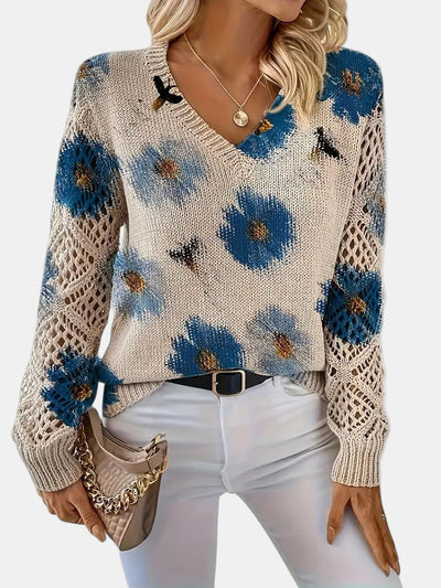 Helen - Elegant Floral V-Neck Sweater