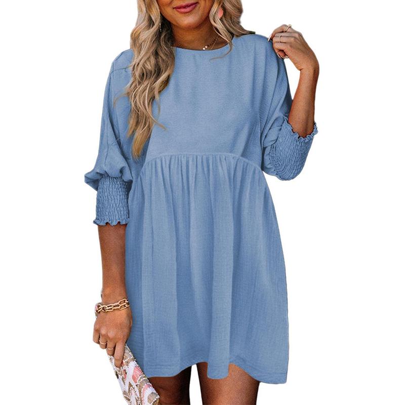 Mirasol - Crew Neck Loose Fit Mini Dress
