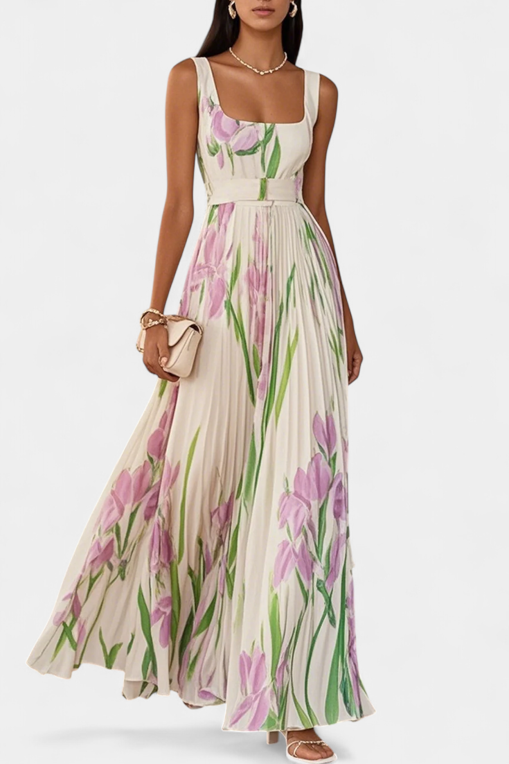 Erica – Long Pleated Floral Dress