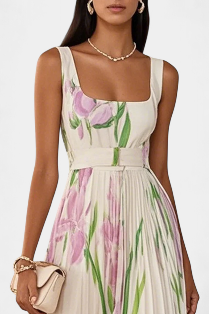 Erica – Long Pleated Floral Dress