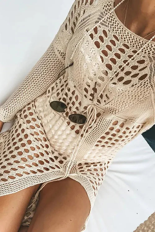 Boholita - Hollow Slit Cover Up Beach Dress