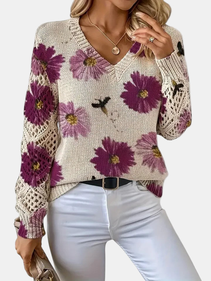 Helen - Elegant Floral V-Neck Sweater