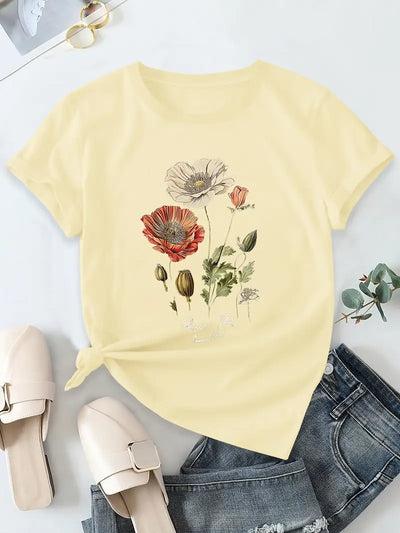 Aimilia | Elegant Short Sleeve T-Shirt With Floral Print