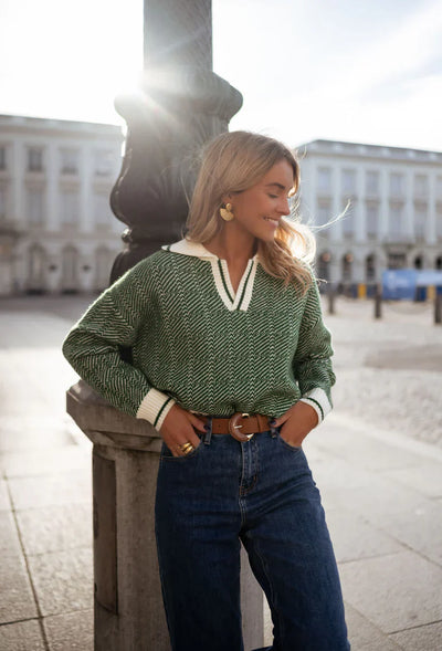 EMILIA™ | THE GREEN V-NECK SWEATER