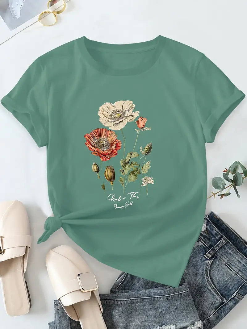 Aimilia | Elegant Short Sleeve T-Shirt With Floral Print