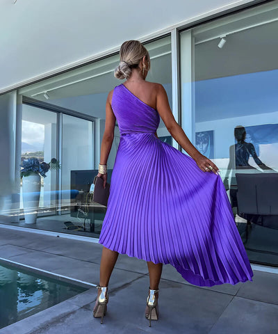 Marjorie - Elegant One Shoulder Midi Dress