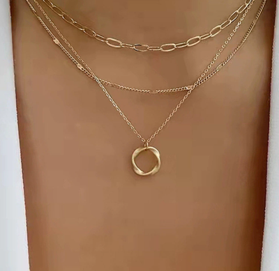 Open Circle Three Row Necklace | Gold