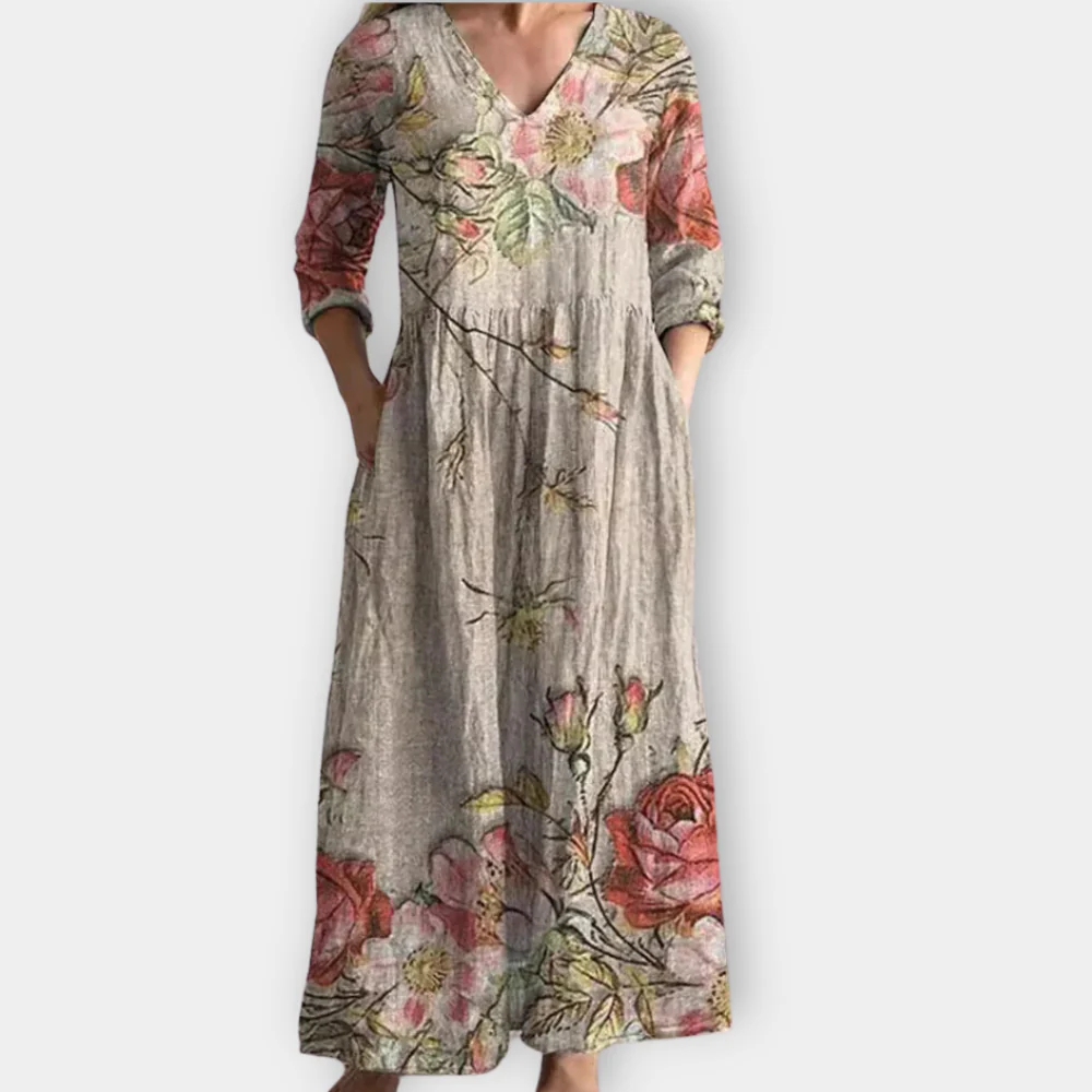 Martha | Elegant Rose Print Maxi Dress